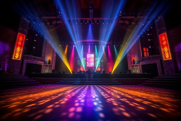 Un palco con un palco illuminato da luci colorate