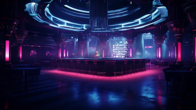 un palco con una luce al neon su di esso