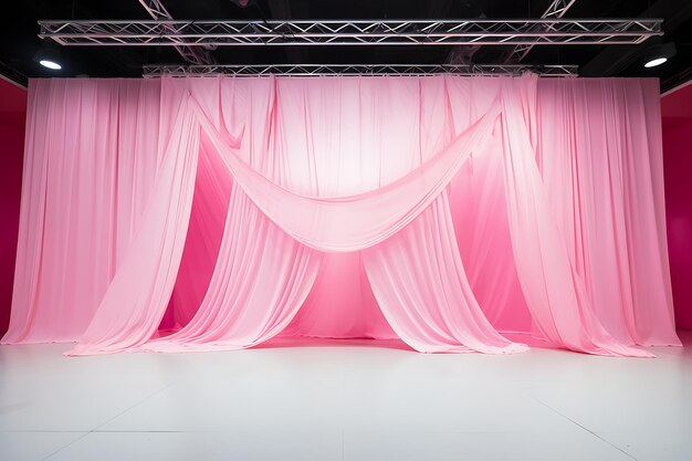 Un palco con una tenda bianca che dice immagine a colore rosa