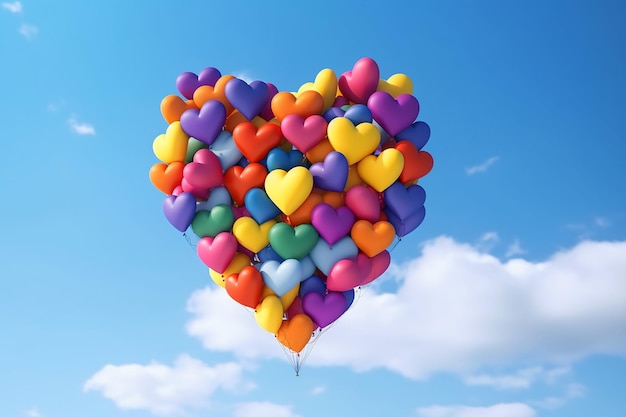 Un palloncino a forma di cuore è nel cielo con sopra la parola amore.