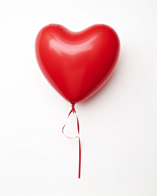 un palloncino a forma di cuore rosso con un nastro legato ad esso