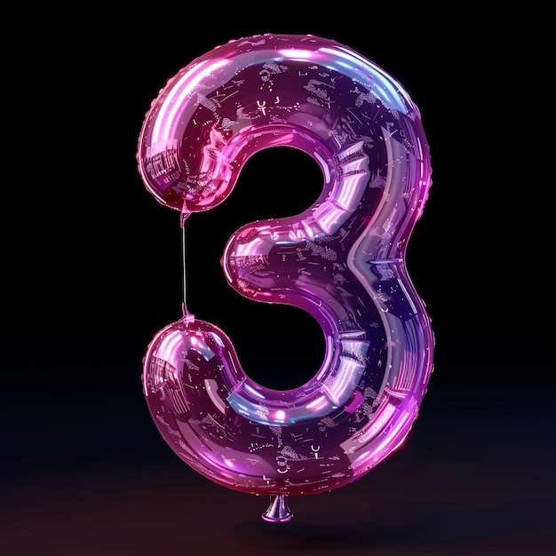 un palloncino di vetro rosa numero 3 con acqua che gocciola verso il basso 3D rendering numero font 3 concetto di conto alla rovescia