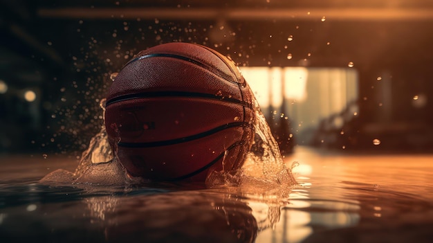 Un pallone da basket è in acqua e sta per cadere in acqua