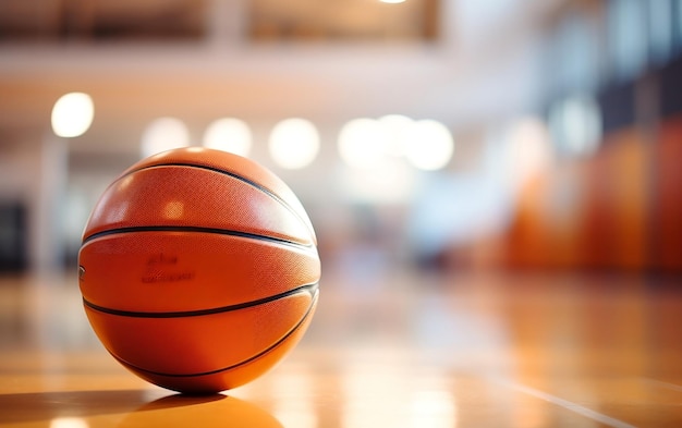 Un pallone da basket seduto in cima a un campo da basket AI