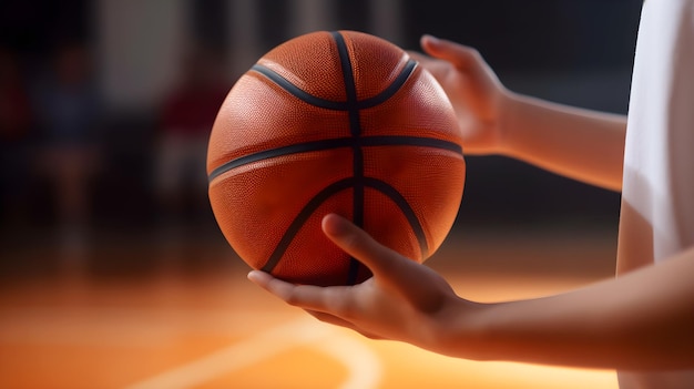 Un pallone da basket tenuto in mano