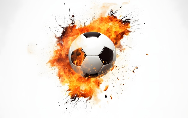 Un pallone da calcio brucia di fiamme e fiamme.