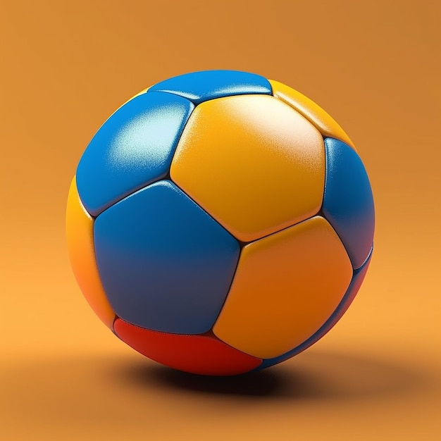 Un pallone da calcio colorato con una striscia rossa sul fondo.