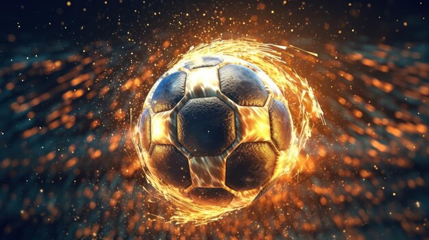 Un pallone da calcio con il fuoco sopra