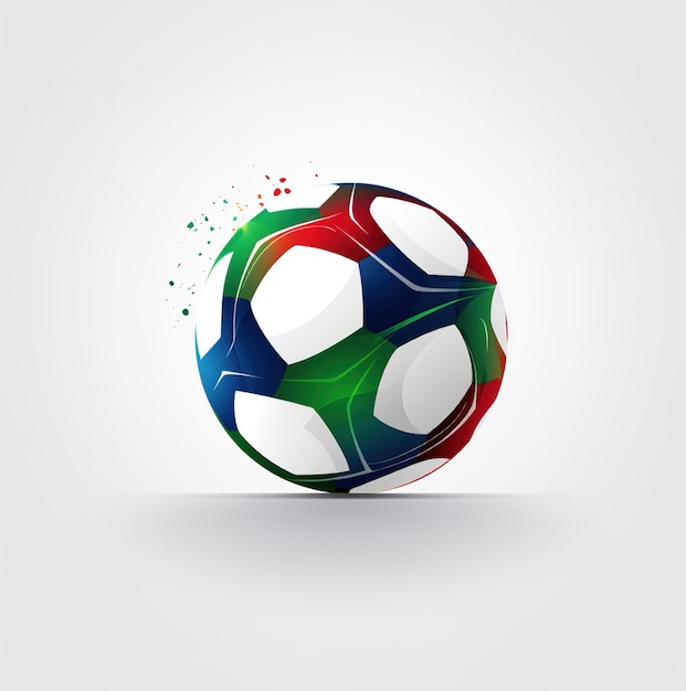 Un pallone da calcio con un disegno verde, rosso e blu.