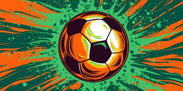 Un pallone da calcio con uno sfondo verde e arancione ai generativo