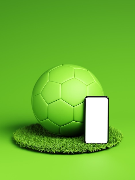 Un pallone da calcio e uno smartphone un'app scommesse per l'annuncio di partite di calcio e bookmaker di notizie