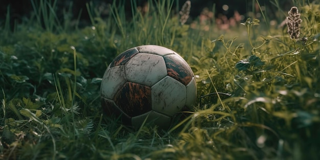 Un pallone da calcio nell'erba