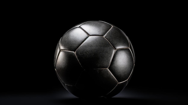 un pallone da calcio nero e argento con uno sfondo nero