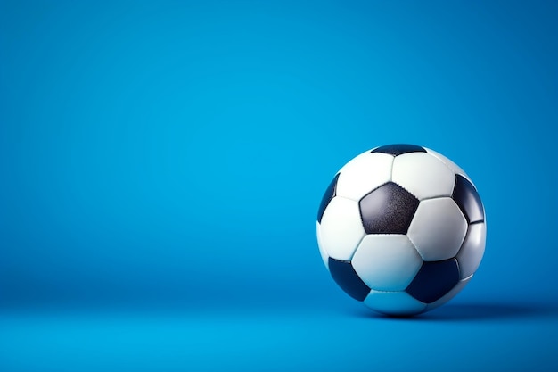 Un pallone da calcio su sfondo blu Ai generativa