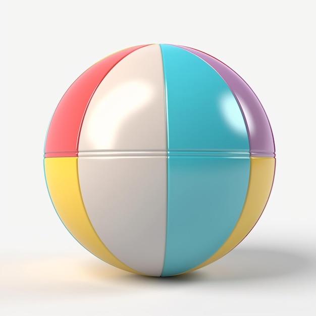 Un pallone da spiaggia colorato è mostrato su uno sfondo bianco.