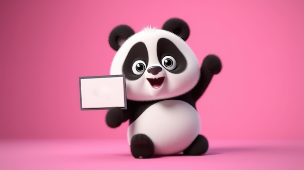 Un panda cartone animato con un cartello bianco