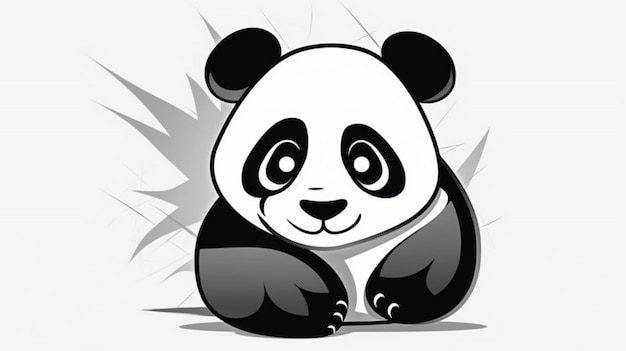 Un panda cartone animato con una faccia in bianco e nero.