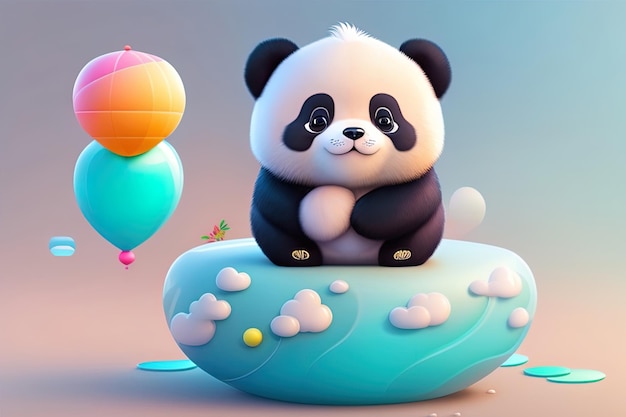 Un panda cartone animato si siede su una nuvola
