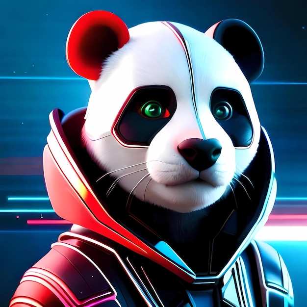 Un panda che indossa una giacca che dice panda in bianco e nero