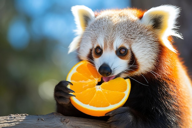 un panda che mangia un'arancia con la parola panda sopra