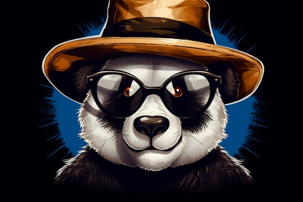 Un panda con cappello e occhiali da sole.