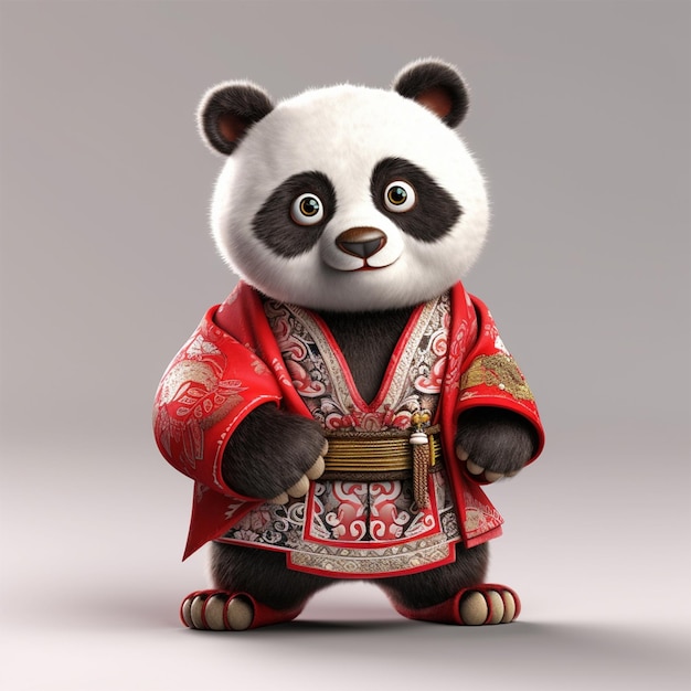 Un panda con un kimono rosso con sopra il numero 10.