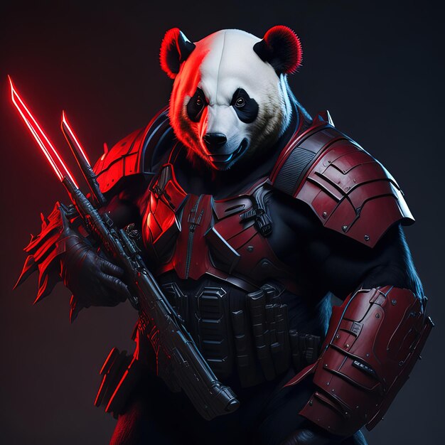 Un panda con una luce rossa sul braccio