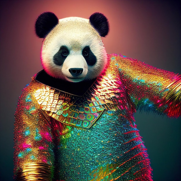 Un panda con una maglietta arcobaleno