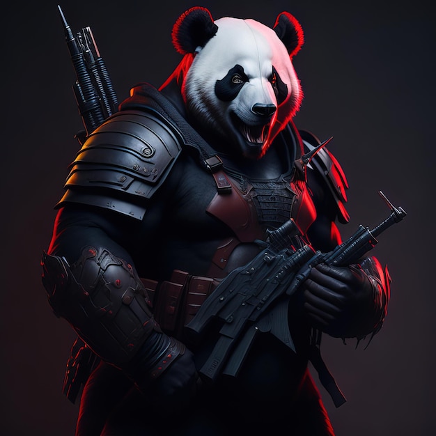 Un panda con una pistola e una pistola in mano