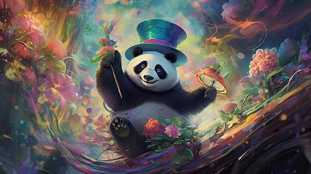 un panda in una ciotola di fiori