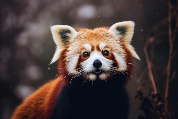 un panda rosso che guarda la telecamera