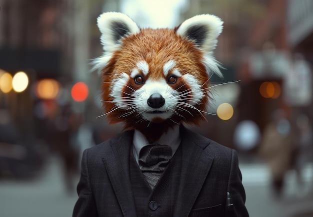 Un panda rosso elegante in abito