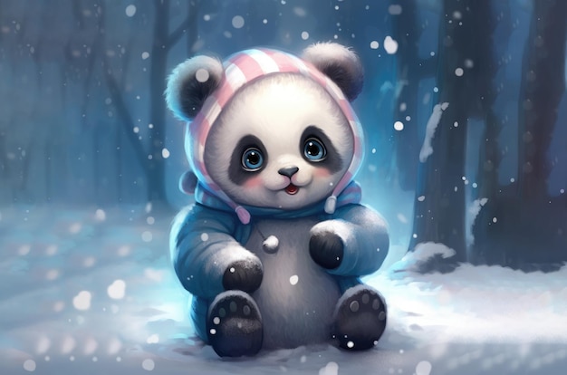 Un panda seduto nella neve