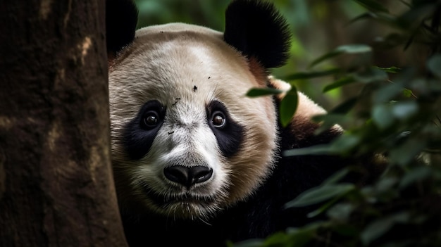 Un panda su un albero allo stato brado