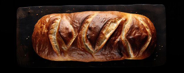 Un pane fresco fotografato dall'alto su uno sfondo nero AI generativa