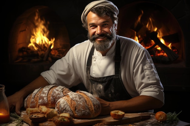 Un panettiere professionista cuoce un pane meraviglioso