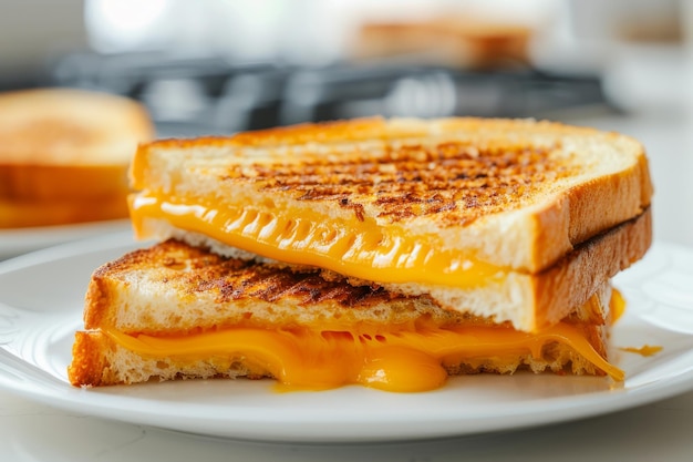 Un panino al formaggio alla griglia, formaggio fuso e pane tostato.