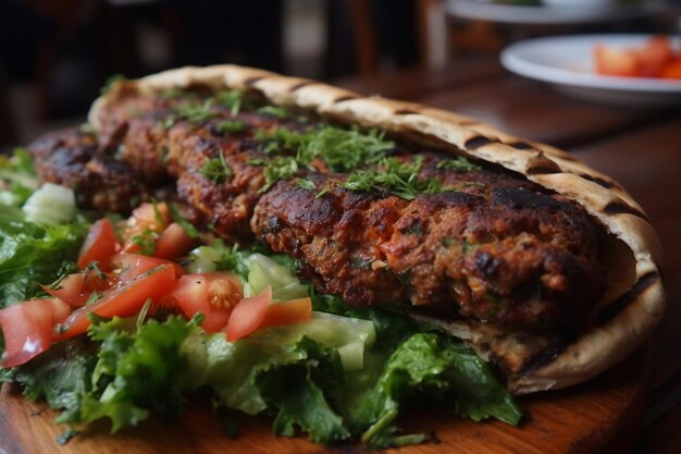 Un panino al kebab con un'insalata a parte.