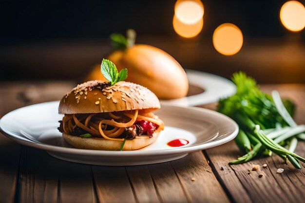 un panino con carne e verdure su un piatto