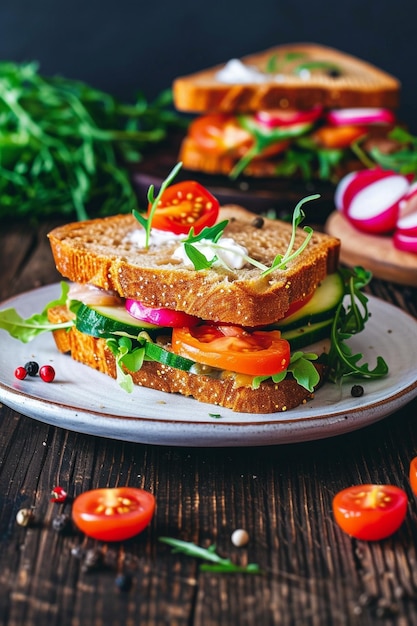 un panino con pomodori, lattuga e lattuga su un piatto