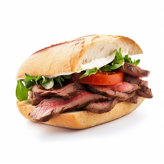 Un panino con sopra carne e lattuga