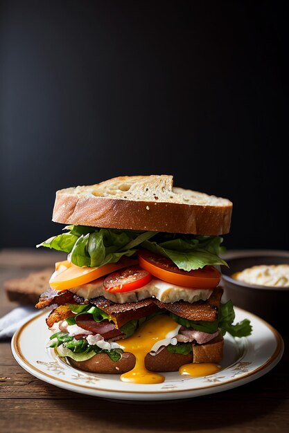 Un panino con sopra un contorno di pane e pancetta