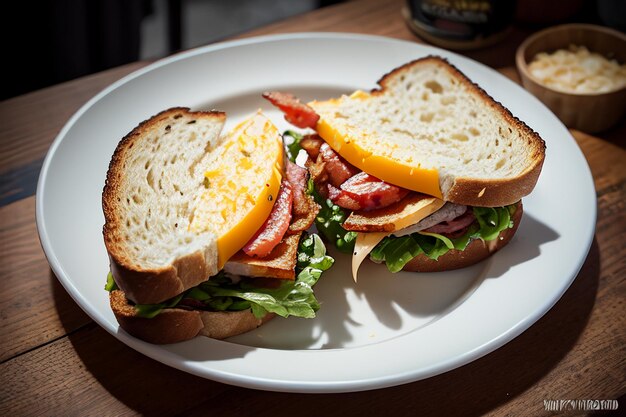 Un panino con un uovo sopra e una bottiglia di olio di semi di girasole sul lato.