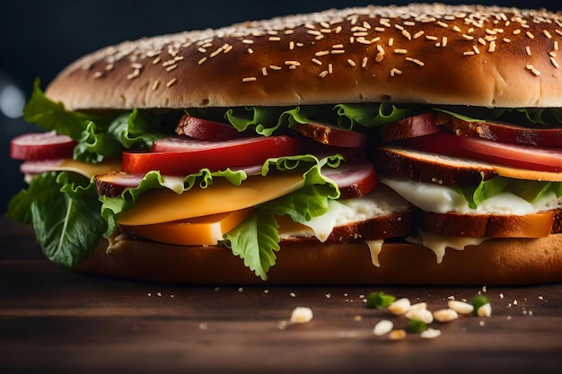 Un panino con una fetta di pomodoro e formaggio