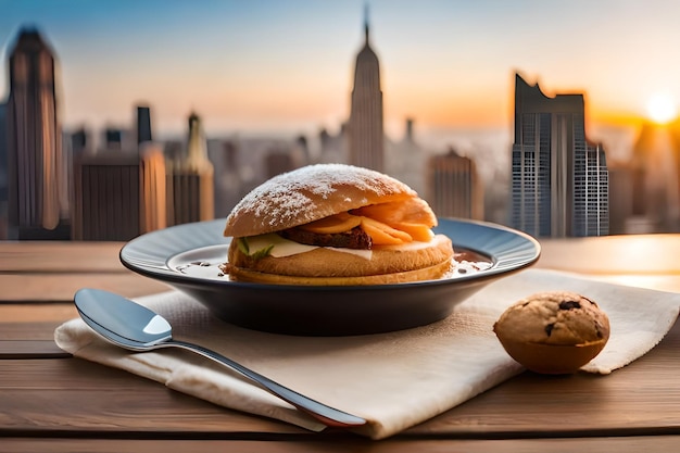 Un panino con una tazza di caffè e un biscotto sul tavolo.