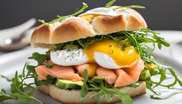 un panino con uova, uova e avocado