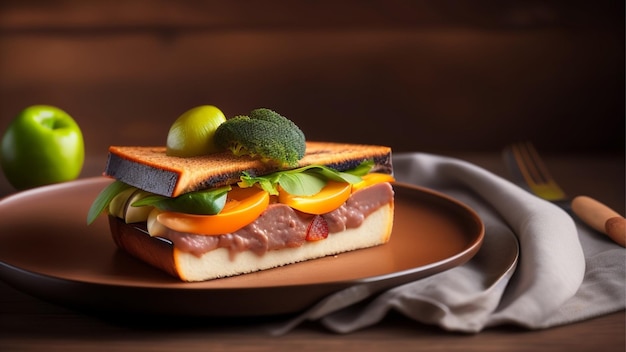 Un panino con verdure su un piatto