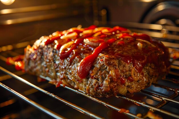 Un panino di carne cotto in forno con ketchup di manzo macinato e cipolla