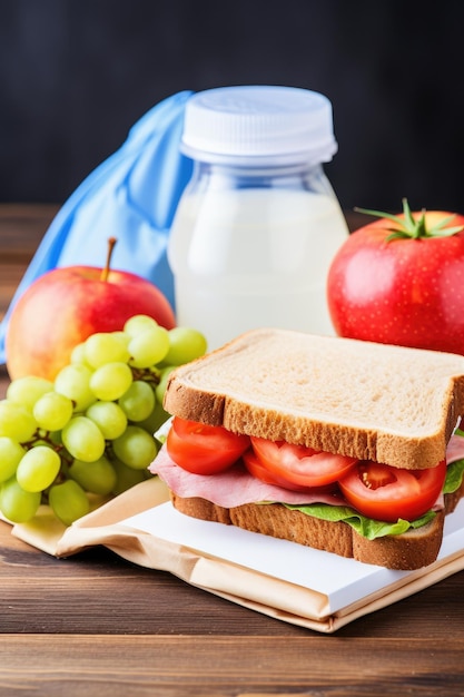 un panino e mele su un tavolo