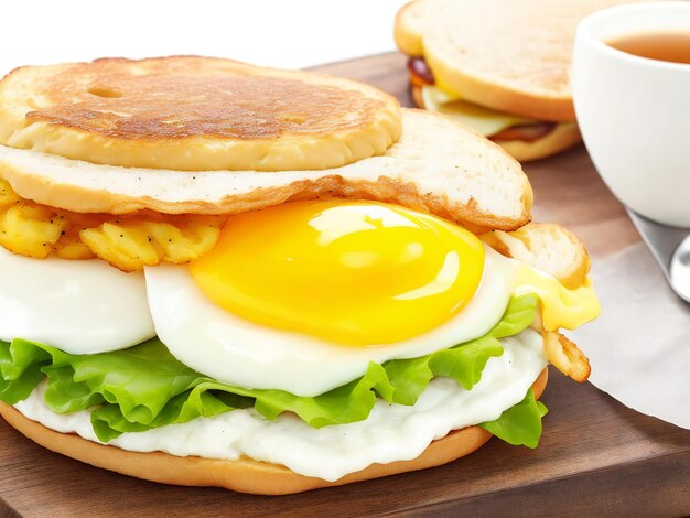 Un panino per la colazione con un uovo fritto generato